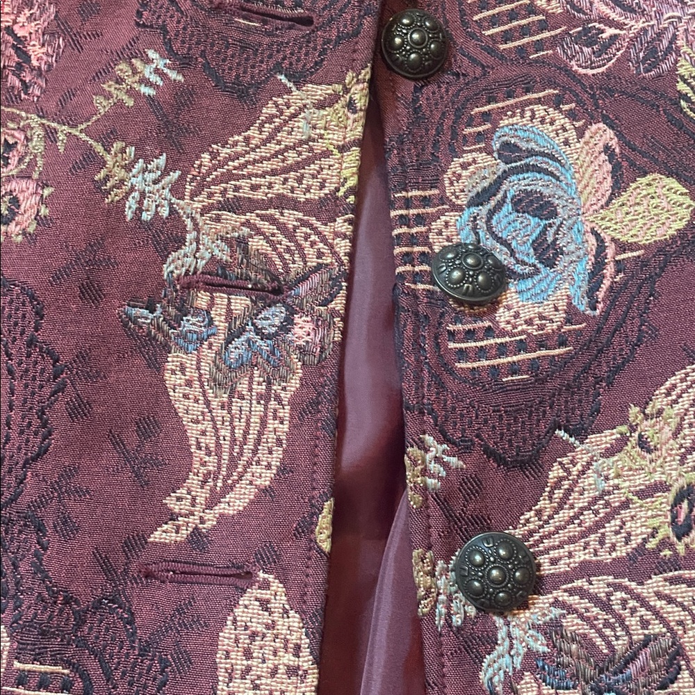 CAbi Burgundy Floral Jacquard Blazer Coat with side pockets Size 4 - Picture 5 of 11